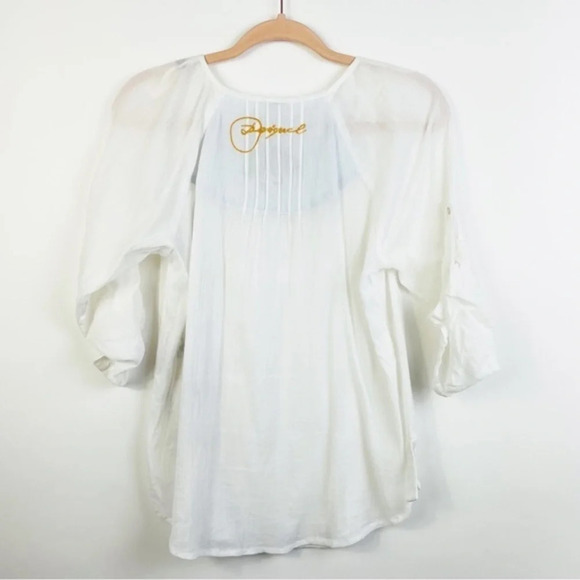 Desigual White Boho Embroidered Top Size Small - Picture 5 of 8